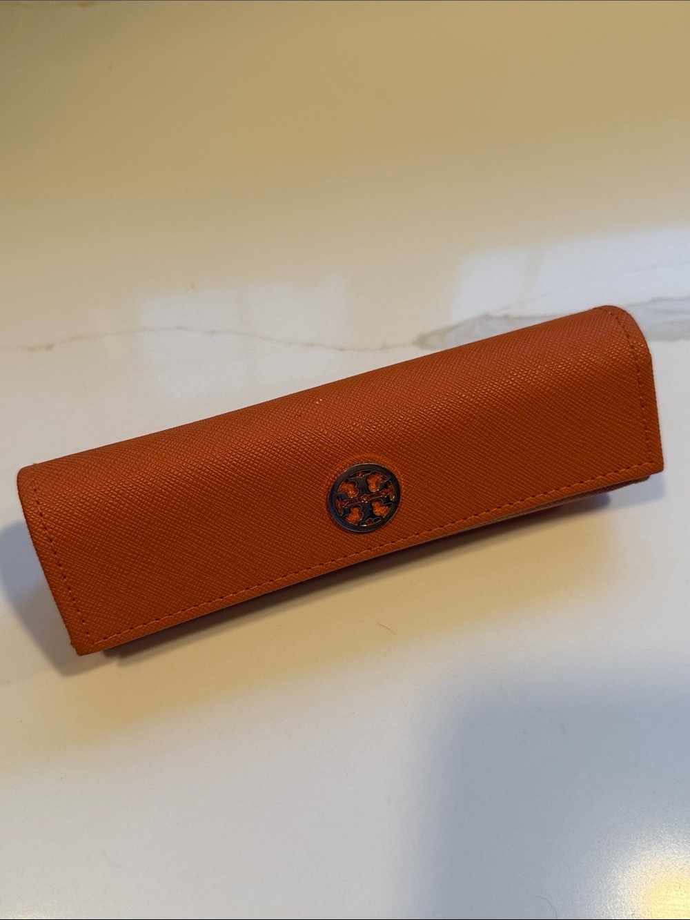 Tory Burch Burnt Orange Leather Sunglass Case with Logo